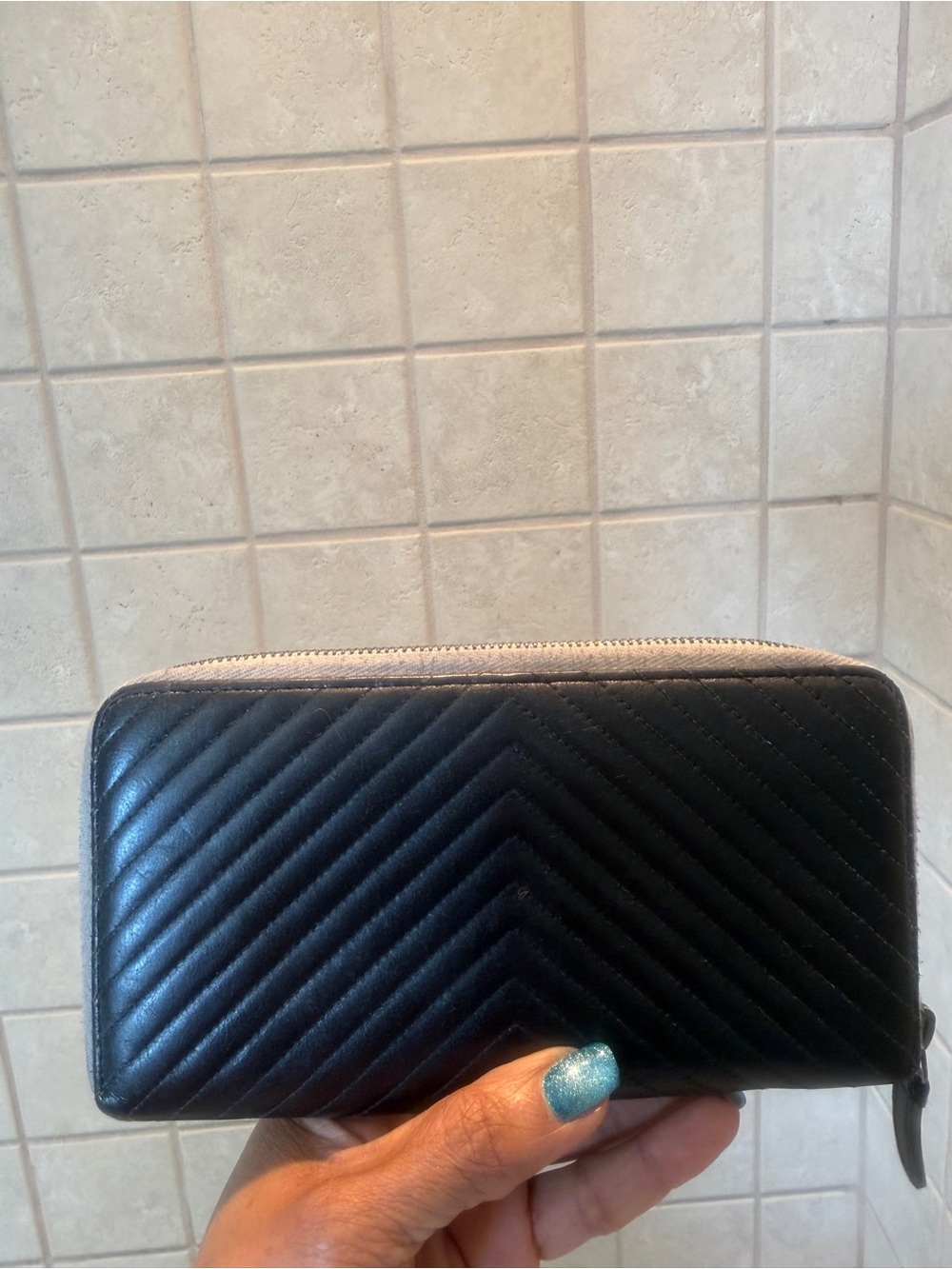 CHANEL Black Chevron Zip-Around Leather Lambskin Long Wallet with Silver CC Logo - Picture 10 of 16